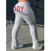 Lovely Sportswear Letter Print Skinny Grey Pants