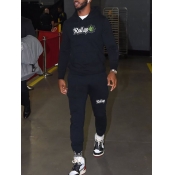 LW Men Hooded Collar Letter Print Sweatsuit Set