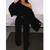 Lovely Casual Loose Black Two Piece Pants Set