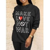 Lovely Street O Neck Letter Print Black T-shirt