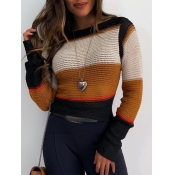 Lovely Stylish O Neck Patchwork Broken Holes Yello