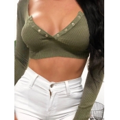 Lovely Sexy Buttons Design Army Green Short T-shir