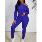 Lovely Leisure O Neck Basic Skinny Deep Blue Two P