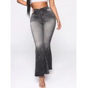 Lovely Casual High-waisted Flared Black Jeans