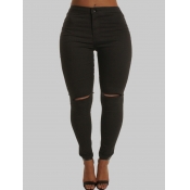 Lovely Casual Hollow-out Skinny Black Jeans