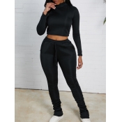 Lovely Casual Turtleneck Lace-up Skinny Black Two 