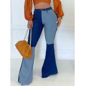 Lovely Street Color-lump Patchwork Blue Pants