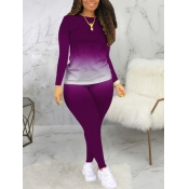 LW Plus Size Casual O Neck Gradient Print Purple T