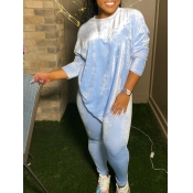 Lovely Casual O Neck Basic Blue Two Piece Pants Se