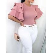 LW Plus Size Round Neck Patchwork Pink Blouse