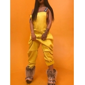 Lovely Trendy Backless Loose Yellow One-piece Jump