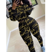 Lovely Sportswear O Neck Letter Print Skinny Black