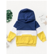 Lovely Street Hooded Collar Patchwork Royalblue Bo