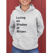 LW Casual Hooded Collar Letter Print Grey Hoodie 