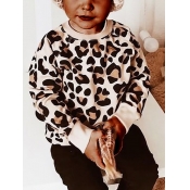 Lovely Casual O Neck Leopard Print Light Coffee Bo