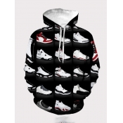 Lovely Boy Street Hooded Collar Print Black Hoodie