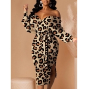 LW Off The Shoulder Leopard Print Slit Dress
