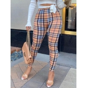 Lovely Stylish Grid Print Skinny Pink Pants