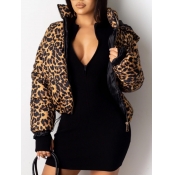 Lovely Casual Turndown Collar Leopard Print Brown 