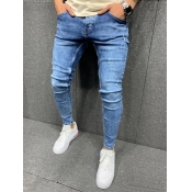 Lovely Casual Broken Holes Blue Men Jeans