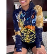 LW Casual Hooded Collar Print Black Hoodie