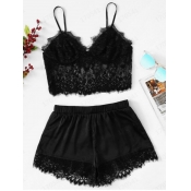 Lovely Sexy Spaghetti Strap Lace See-through Black