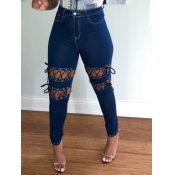 Lovely Street Bandage Design Baby Blue Jeans