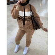 Lovely Casual Leopard Print Patchwork Light Camel 