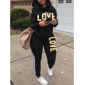 LW Plus Size Letter Print Tracksuit Sweatsuit Set