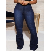 LW Plus Size Trendy Flared Skinny Deep Blue Jeans 