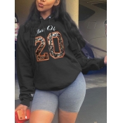 LW Street Hooded Collar Print Black Hoodie