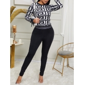 Lovely Casual Print Black Two Piece Pants Set