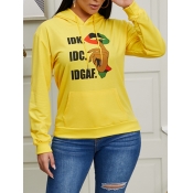 Lovely Casual Hooded Collar Print Yellow Hoodie