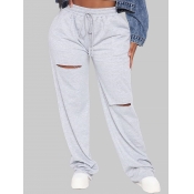 Lovely Casual Broken Holes Grey Plus Size Pants
