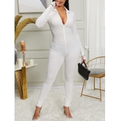 Lovely Trendy Zipper Design White One-piece Jumpsu