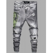 Lovely Trendy Hollow-out Grey Men Jeans