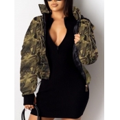 Lovely Casual Turndown Collar Camo Print Zipper De