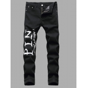 Lovely Trendy Letter Print Black Men Jeans