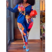 Lovely Trendy Turndown Collar Print Multicolor Plu