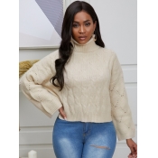 Lovely Casual Turtleneck Loose White Sweater