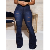 Lovely Casual Hollow-out Skinny Deep Blue Jeans