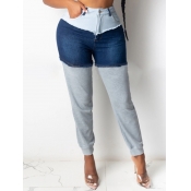 Lovely Casual Patchwork Blue Jeans