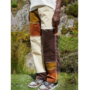 LW Street Color-lump Patchwork Brown Men Jeans