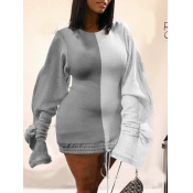 Lovely Casual O Neck Drawstring Design Grey Mini P