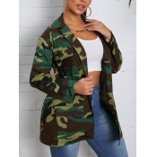 Lovely Trendy Turndown Collar Camo Print Coat