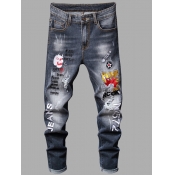 Lovely Casual Embroidered Skinny Blue Men Jeans