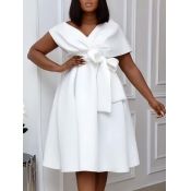 LW Party V Neck Bow-tie A Line Prom Dress