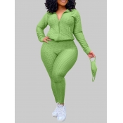 Lovely Casual Turndown Collar Zipper Design Green 