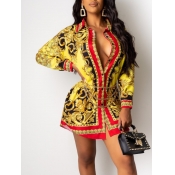 Lovely Trendy Turndown Collar Chain Print Golden Y