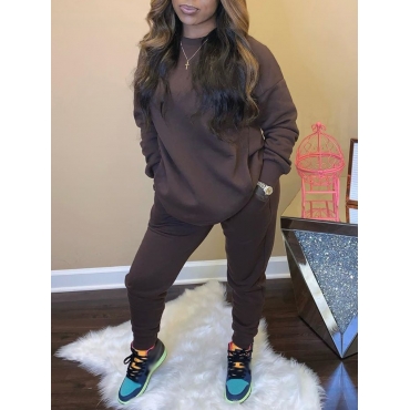 

LW BASICS Round Neck Oversized Tracksuit Set, Coffee